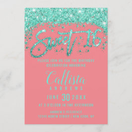 Invitation Corail blanc Turquoise Parties scintillant Dust Sw
