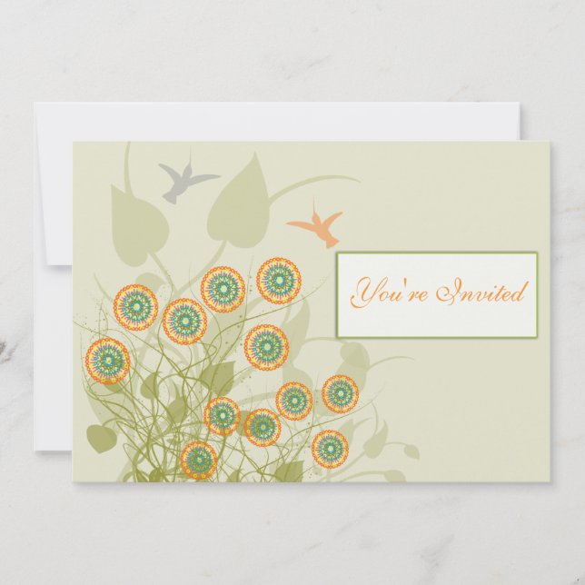 Invitation Corail & Cercle Vert Mariage Floral Invite (Devant)