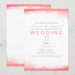 Invitation Corail Chaud Eau Vive Aquarelle Mariage Moderne Ch
