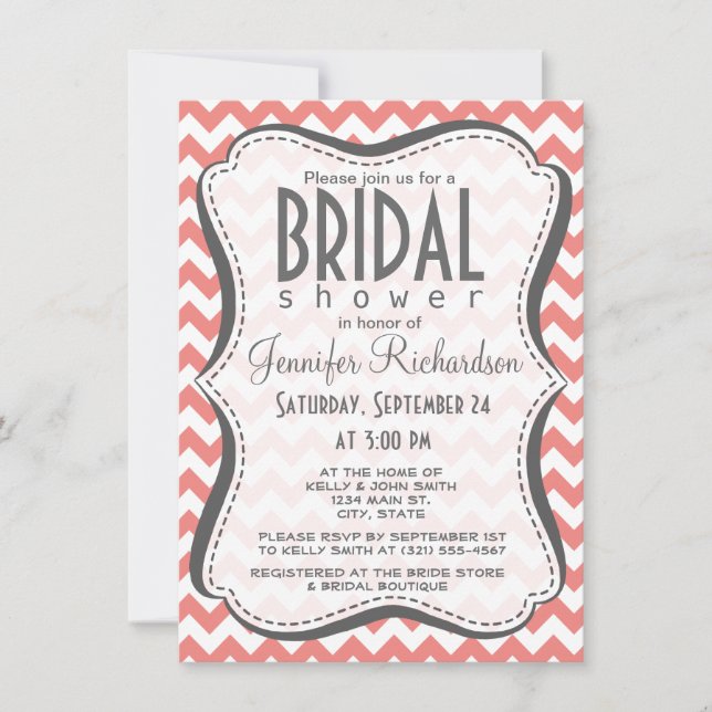 Invitation Corail clair Chevron Stripes (Devant)