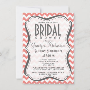 Invitation Corail clair Chevron Stripes