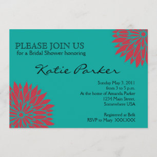 Invitation Corail de Dahlia et fleurs turquoises