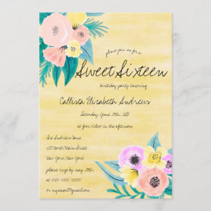 Invitation Corail de printemps Jaune Aquarelle Florale Douce 