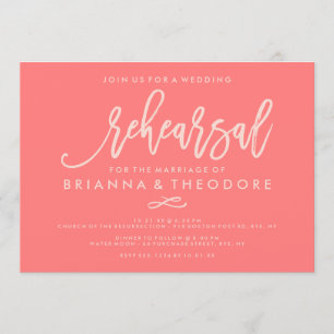 Invitation Corail de répétition Mariage à main chic