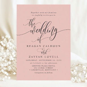 Invitation Corail Doux Écriture Moderne Simple Mariage