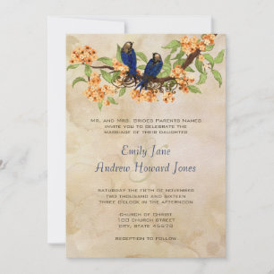 Invitation Corail et Marine Inséparables Vintages Tea Stain