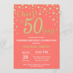 Invitation Corail et or Surprise 50e Anniversaire Diamant