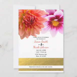 Invitation Corail et rose Dahlia Fleurs d'été Floral Mariage