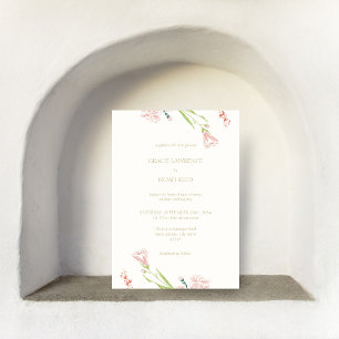 Invitation Corail floral blanc rose et ivoire floral