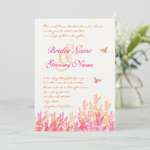 Invitation Corail & Fuchsia Floral Bumble Bee Wedding Invite