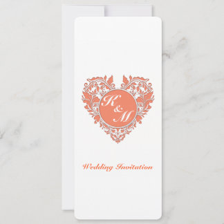 Invitation Corail HeartyParty Et Coeur Damas Blanc