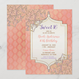 Invitation Corail Lavande Or Glam Marocaine Fête Douce 16
