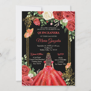 Invitation Corail mexicain Rouge Princesse Quinceanera Papill