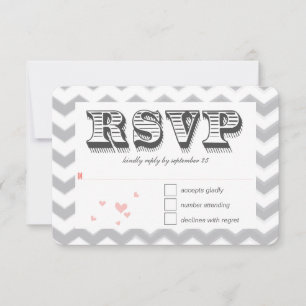 Invitation Corail Peach Gris Zig Zag Typographie Mariage RSVP