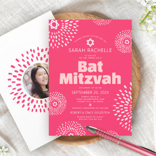 Invitation Corail Rose Éclatement Photo Mitzvah de Chauve-Sou