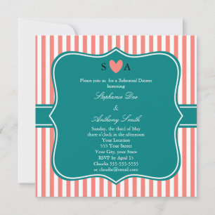 Invitation Corail rose et blanc rayures avec Turquoise