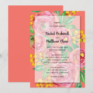 Invitation Corail rose jaune Mariage floral