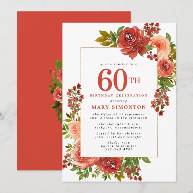 Invitation Corail rouge de Bourgogne Rose rose 60e anniversai (Devant / Derrière)