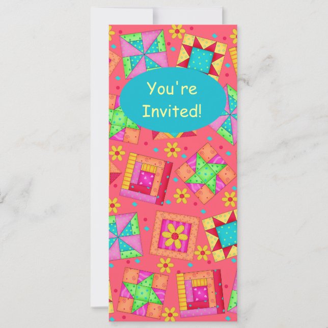 Invitation Corail rouge Green Patchwork Quilt Block Art (Devant)