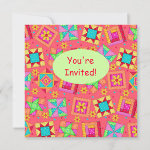 Invitation Corail rouge Green Patchwork Quilt Block Art