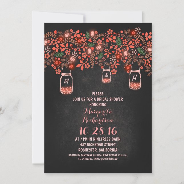 Invitation corail rustique mason jarres chalkboard nuptiale (Devant)