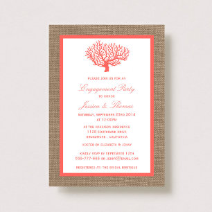 Invitation Corail Sur Burlap Boho Beach