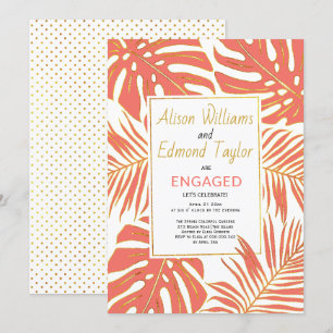 Invitation Corail tropical, fiançailles feuilles d'or