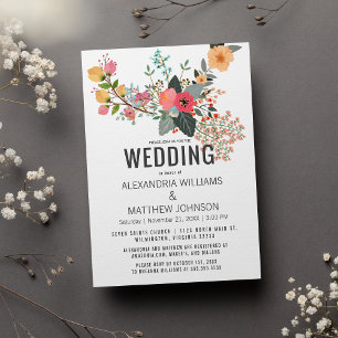 Invitation Corail turquoise rose orange abstrait Mariage flor