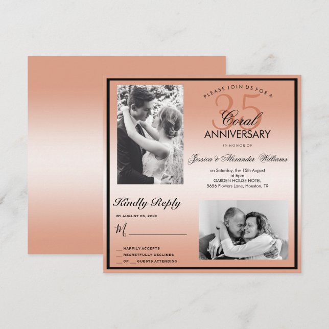 Invitation Coral 35e anniversaire du Mariage Double photo (Devant / Derrière)
