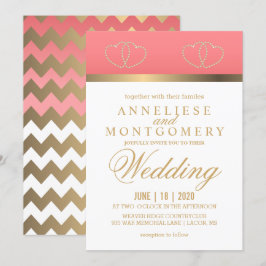 Invitation Coral and Gold Hearts - Invite