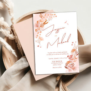 Invitation Coral Aquarelle Boho Élégant Mariage Script