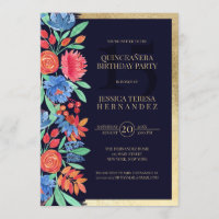 Coral bleu or aquarelle Florale Quinceañera