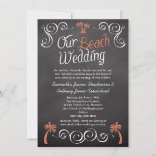 Invitation Coral Chalkboard Script Plage Mariage