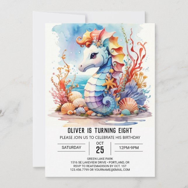 Invitation Coral Charm Nautique Seahorse Anniversaire (Devant)