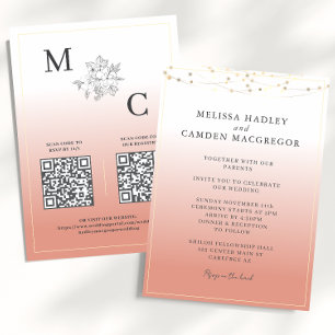 Invitation Coral du désert Elegant QR Code Mariage