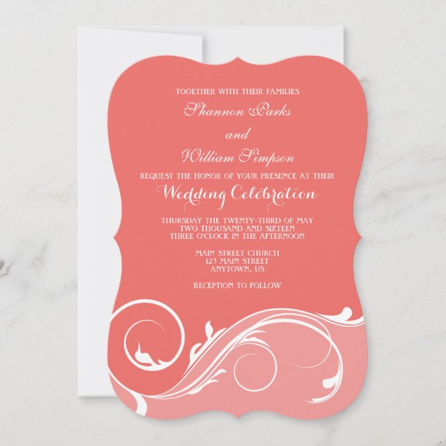 Invitation Coral Floral Swirl Mariage de crochet invite (Devant)