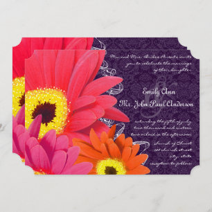 Invitation Coral Fuchsia Eggplant Gerber Daisy Mariage