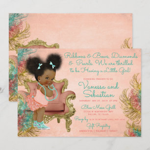 Invitation Coral Gold Mint Ribbons verts Bows Diamonds Pearl