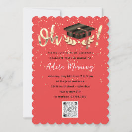 Invitation Coral Golden Confetti Graduate Party QR Code