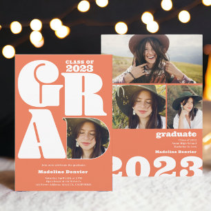Invitation Coral gras surdimensionné 4e année photo graduatio