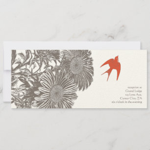 Invitation Coral Heirloom Floral Vintage Bird Mariage