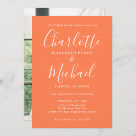 Invitation Coral Modern Signature Script Mariage photo