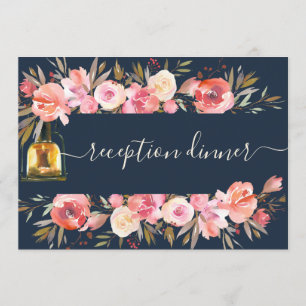 Invitation Coral Navy Gold Lanternes Dîner de réception