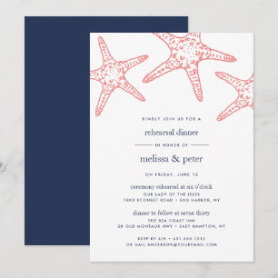 Invitation Coral & Navy Starfish Dîner de répétition Invitati
