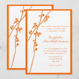 Invitation Coral Orange Fleur sauvage Branche Mariage Floral