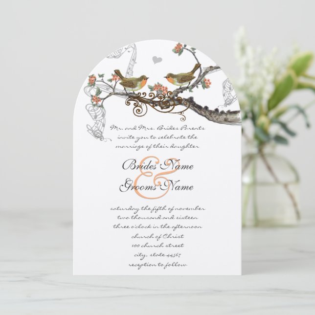 Invitation Coral Orange Grey Rustique Inséparable Mariage Inv (Debout devant)