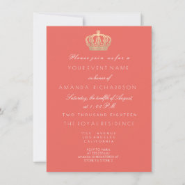 Invitation Coral Peach Golden Crown Parties scintillant royal