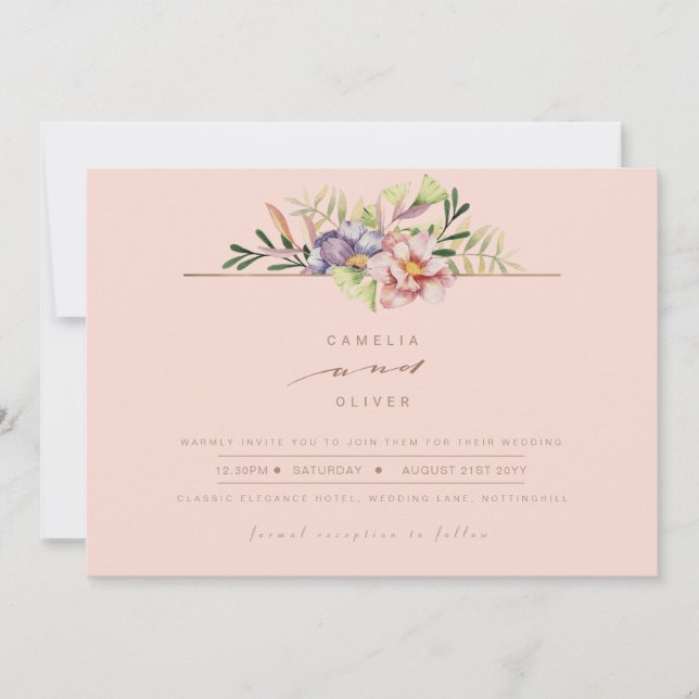 Invitation Coral Peach Summer Floral Wedding Inviter QR (Devant)