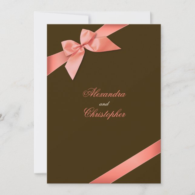 Invitation Coral Red Ribbon Wedding Annocement (Devant)