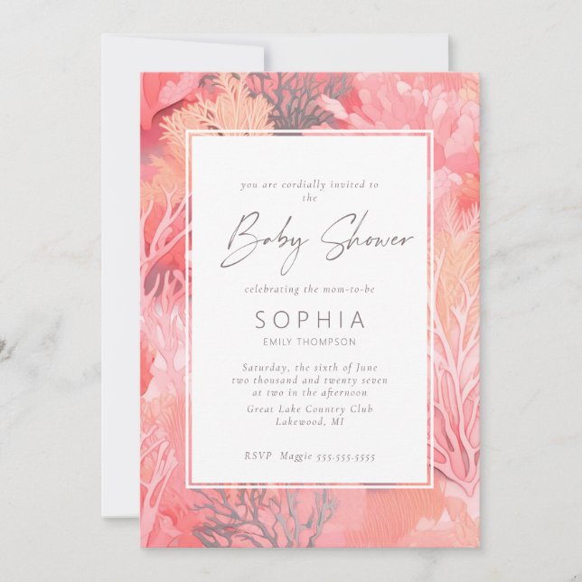 Invitation Coral Reef Baby shower vibrant - rose vif (Devant)